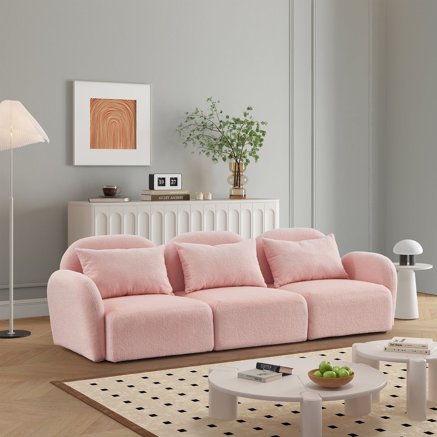 Living Room Furniture Sofa Teddy Fabric Pink