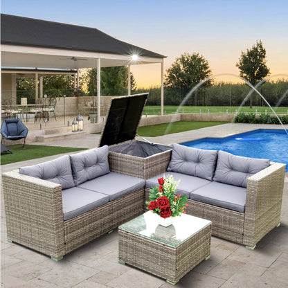 4 Piece Patio Sectional Outdoor Furniture Sofa Set with Storage