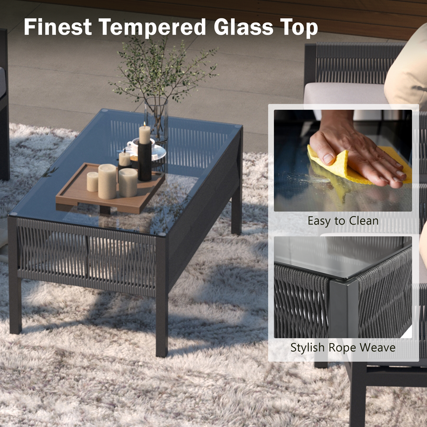 4-Piece Patio Set, Glass Table, Deep Seating