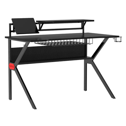 Ergonomic Metal Frame Gaming Desk with K Shape Legs, Black