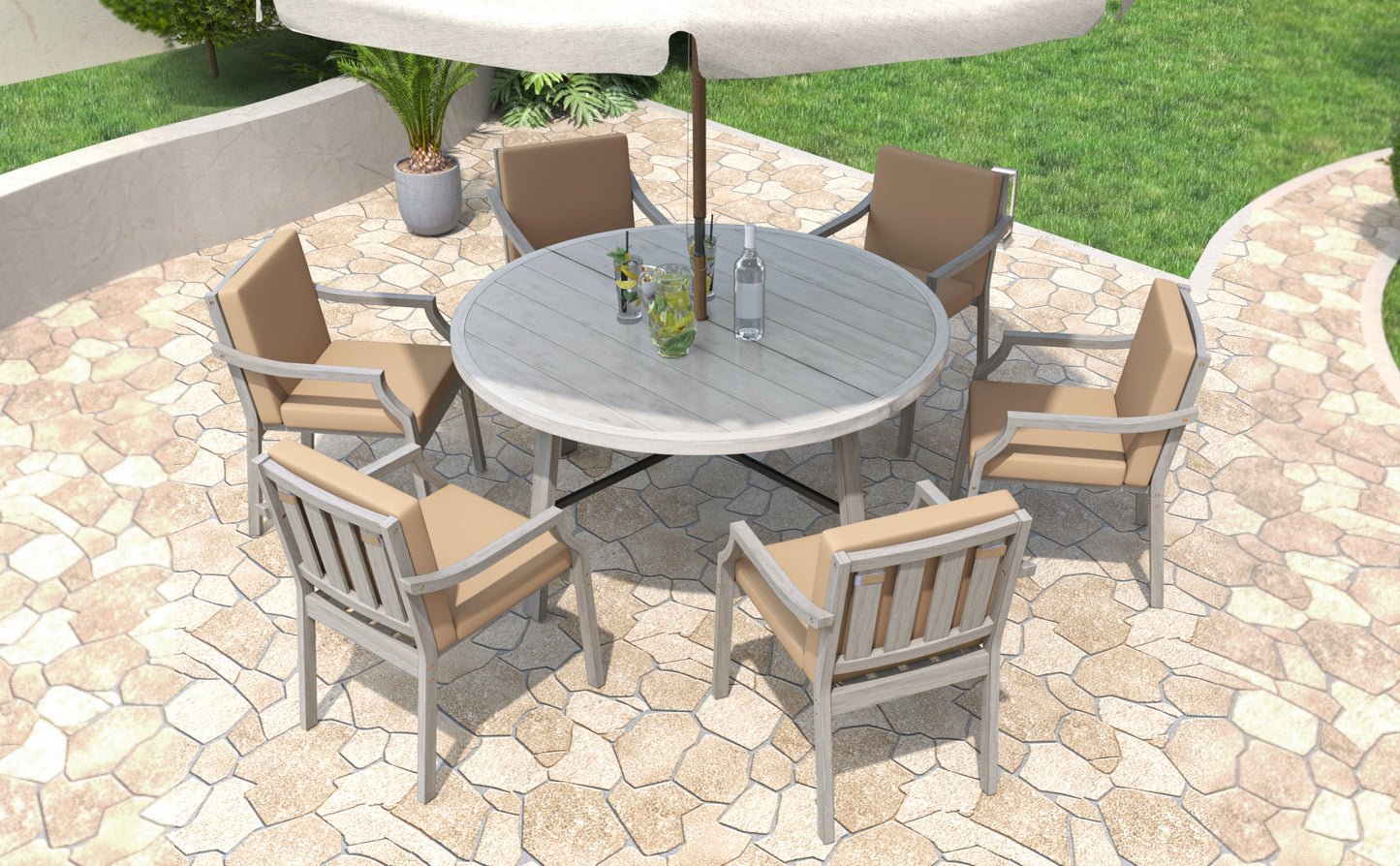 Outdoor Dinning Set 6-Person Outdoor, Umbrella Removable Cushions