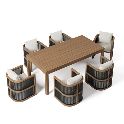7 Pieces Outdoor Dining Set For 6 with Rectangle Table