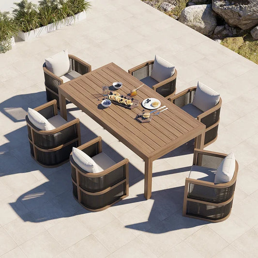 7 Pieces Outdoor Dining Set For 6 with Rectangle Table