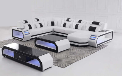 Italian Leather Sectional with LED Lights