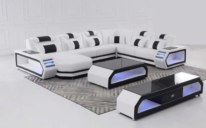 Italian Leather Sectional with LED Lights