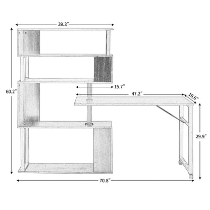 L-Shaped Corner Table, Rotating Computer Table with Bookshelf