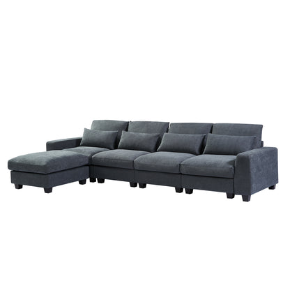 U_Style Modern Large L-Shape Feather Filled Sectional Sofa, Convertible Sofa Couch with Reversible Chaise for Living Room