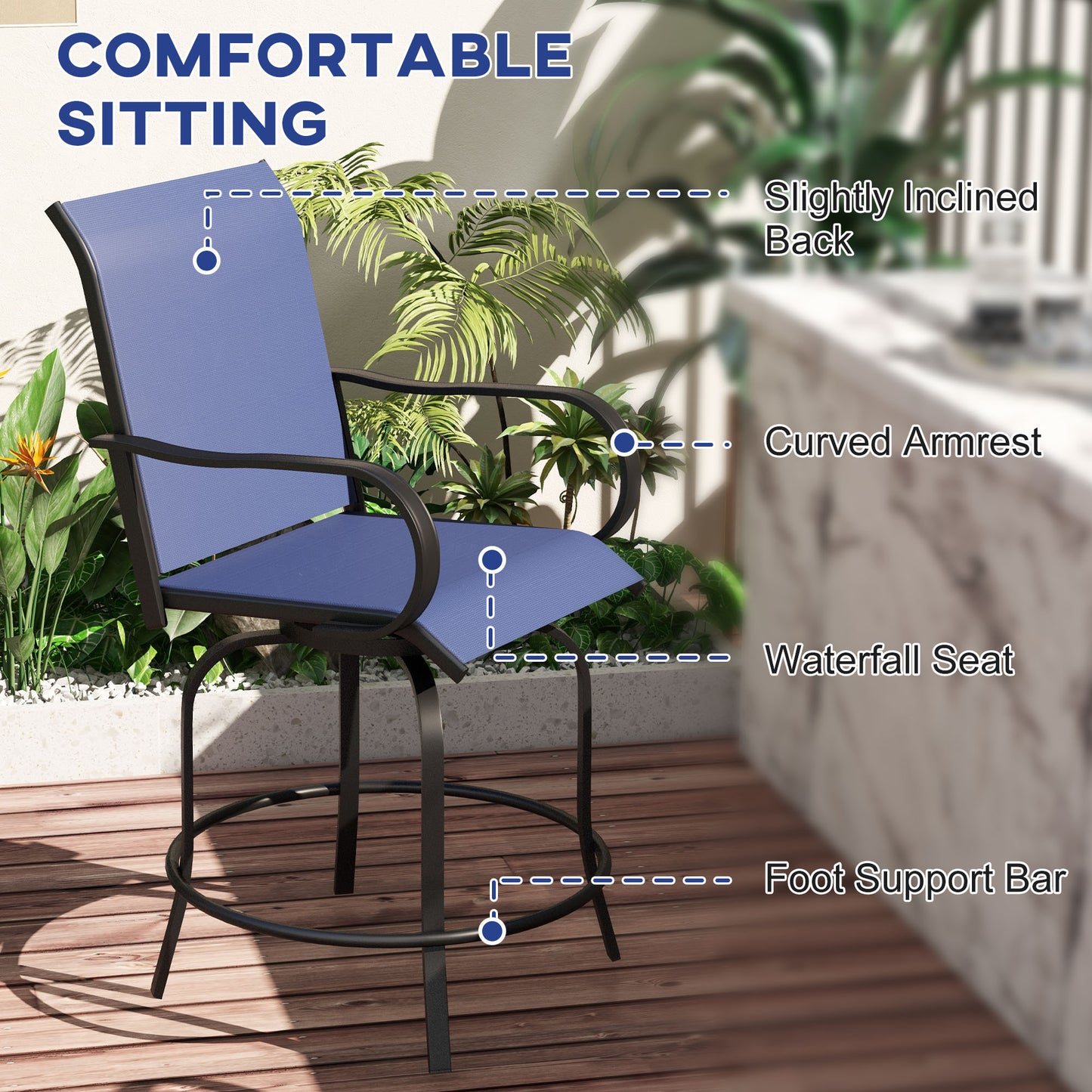 Outdoor Bar Stools, Armrests, 2 360° Patio Chair