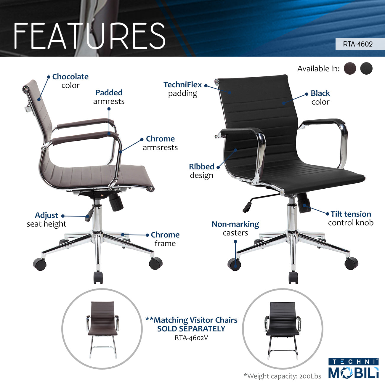 Techni Mobili Modern Medium Back Executive Office Chair