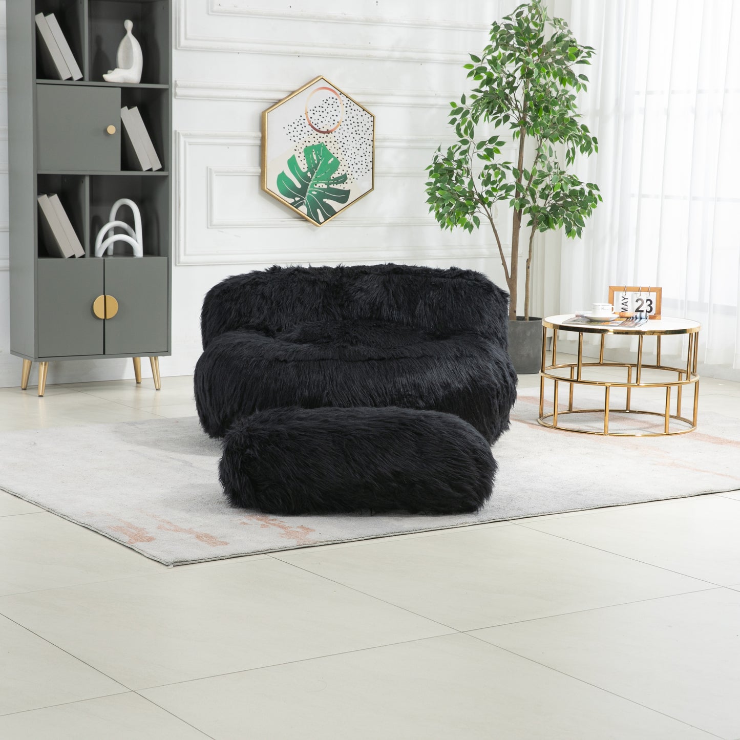 COOLMORE Bean Bag Chair Faux fur Lazy Sofa /Footstool Durable Comfort