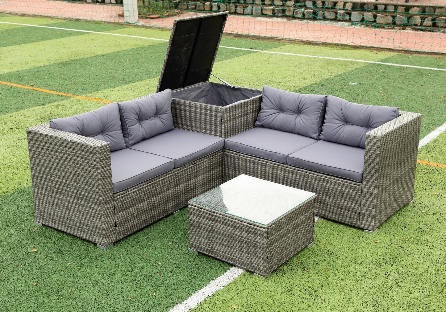 4 Piece Patio Sectional Outdoor Furniture Sofa Set with Storage