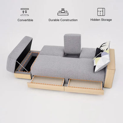Full Sleeper Sofa Bed with Storage  Gray/White