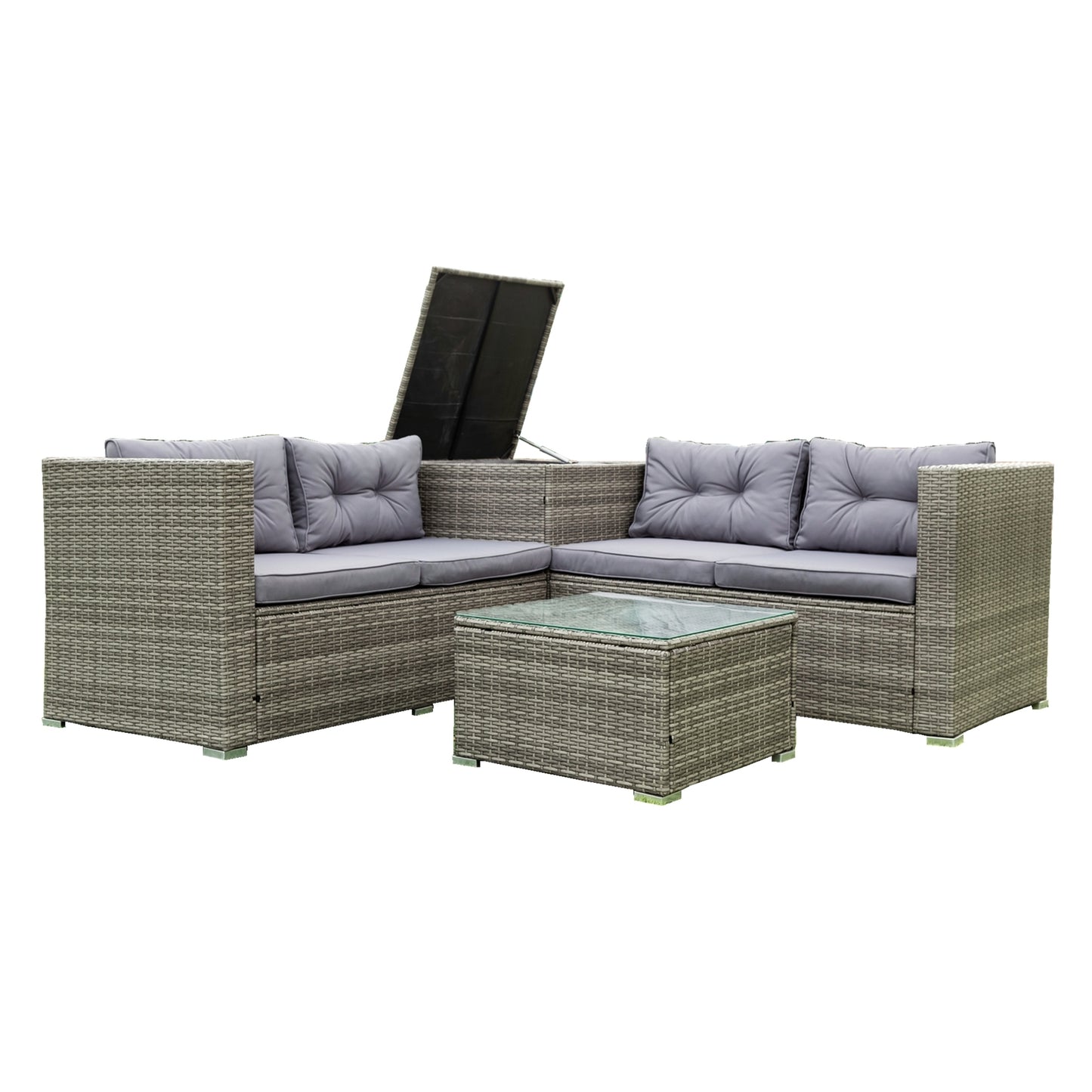 4 Piece Patio Sectional Outdoor Furniture Sofa Set with Storage