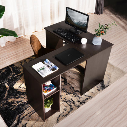 Desk L-Shaped Home Office Workstation, 2 Storage Shelves and Hutches