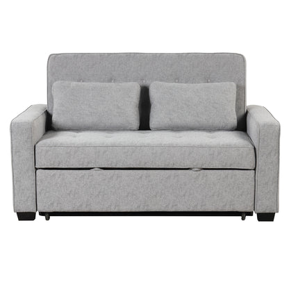 Linen Sleeper Sofa, USB Port, Backrest, Gray