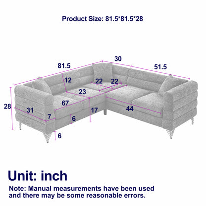 Sectional Sofas Couch, 5-Seater with 3 Cushions