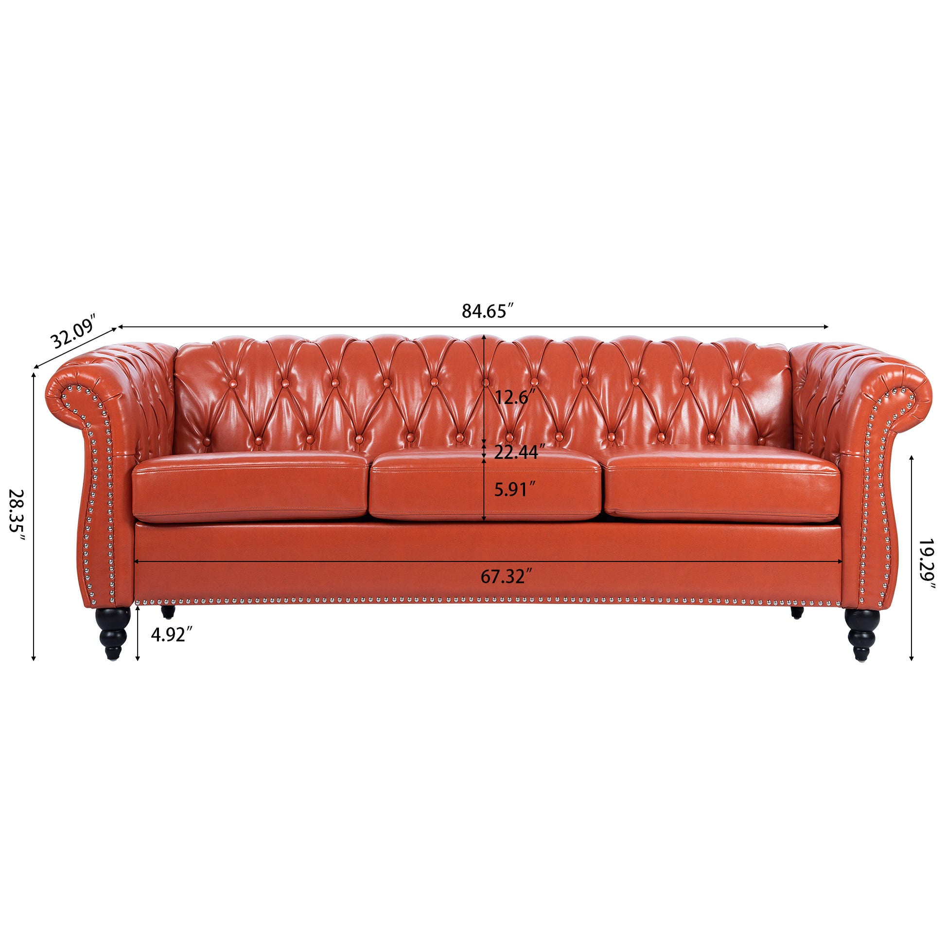 Rolled Arm Chesterfield 3 Seater Sofa