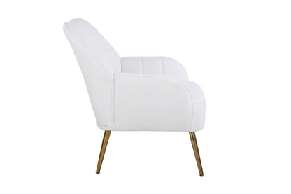 White Teddy Fabric Accent Chair, Gold Legs, Adjustable