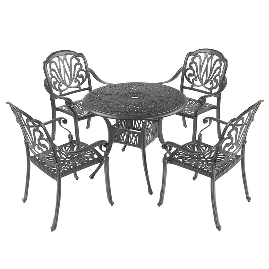 5PCS Outdoor Patio Furniture Dining Table Set All-Weather Cast Aluminum