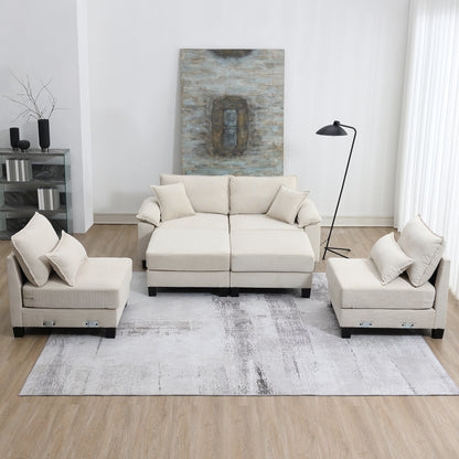 U-Shaped Sectional Sofa, 6-Seat Living Room