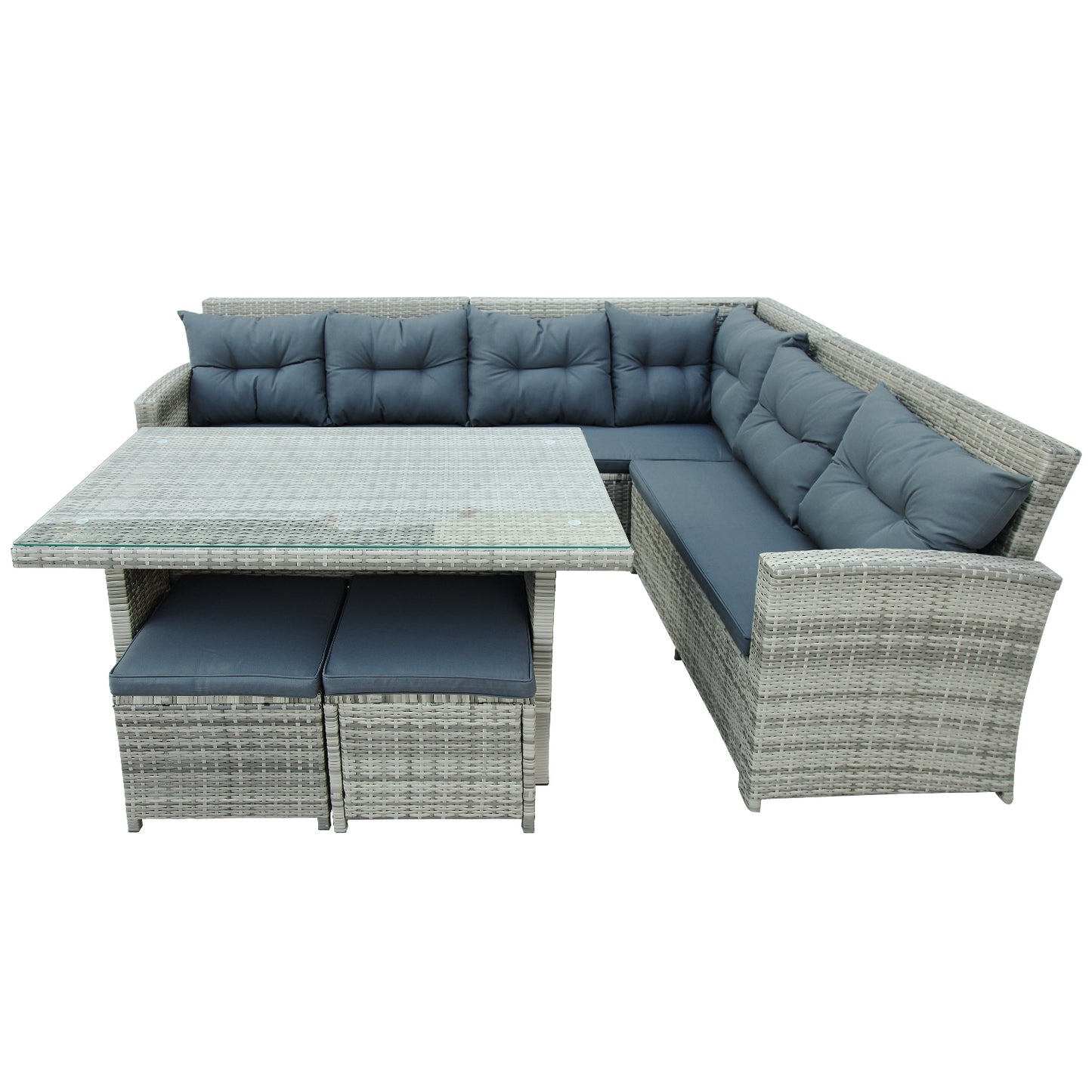 6-Piece Patio Furniture Set Outdoor Sectional Sofa, Glass Table