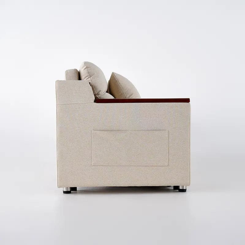 loaded sleeper sofa with storage and side pockets.