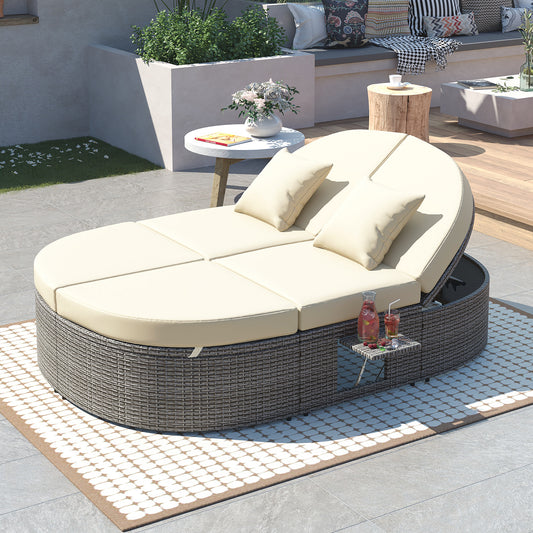 Outdoor Sun Bed Patio 2-Person Daybed, Cushions, Pillows