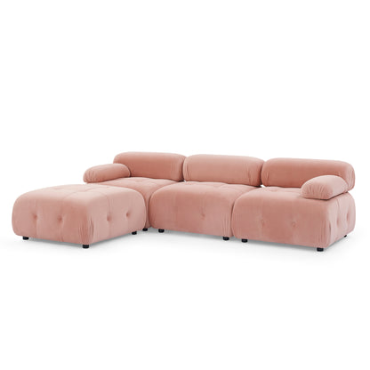 Modular Sectional Sofa, L Shaped Couch with Reversible Ottoman, Pink Velvet