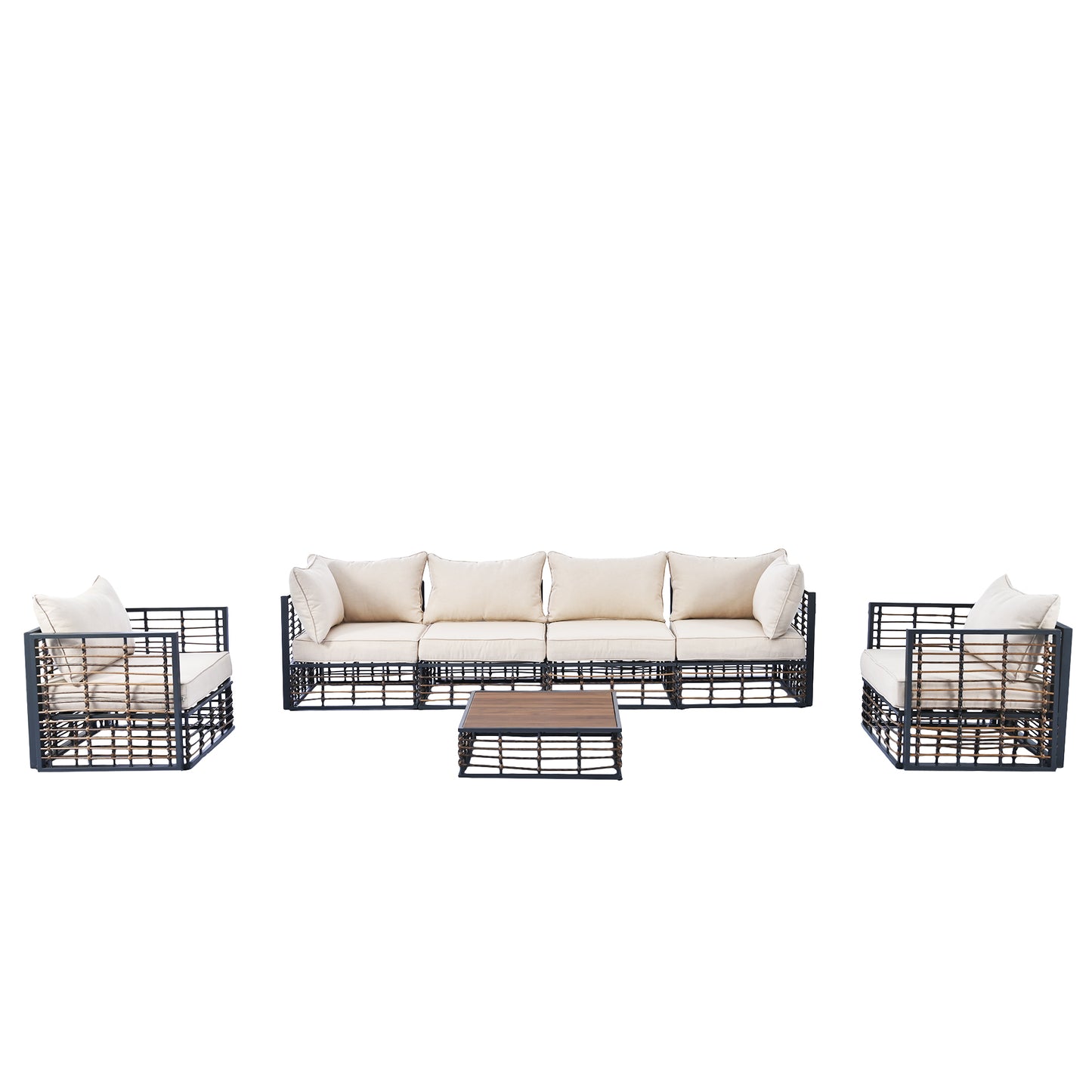 Modern 7-Piece Metal Patio Sectional Sofa Set, All-Weather