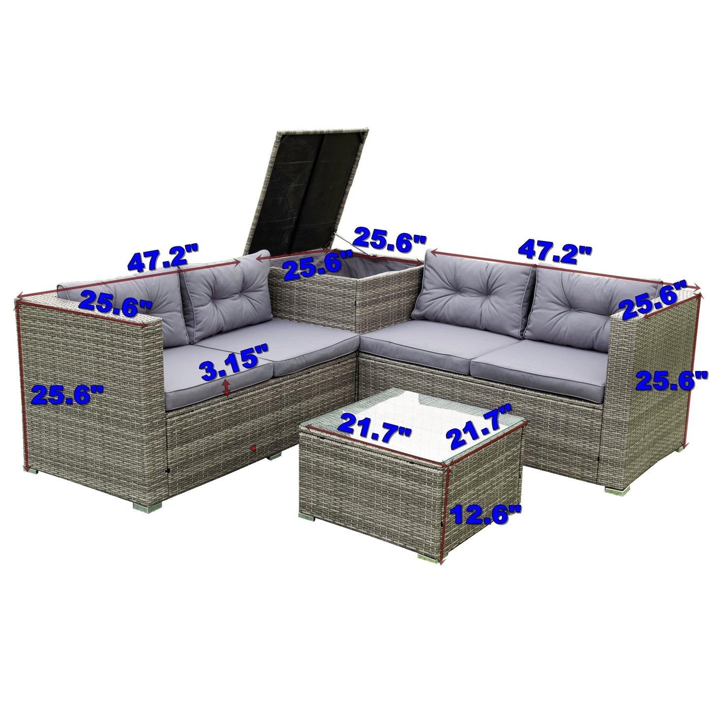 4 Piece Patio Sectional Outdoor Furniture Sofa Set with Storage