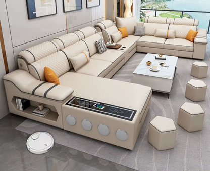 Modern Minimalist Electric Leather Lounge Sofa – Luxury Couple Seating