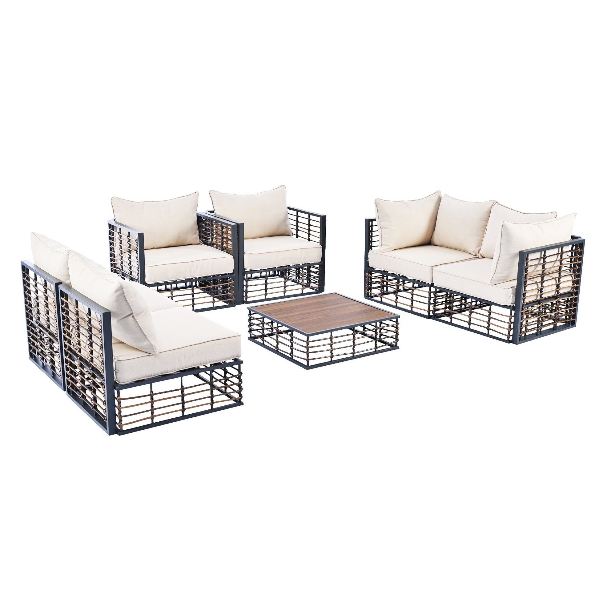 Modern 7-Piece Metal Patio Sectional Sofa Set, All-Weather