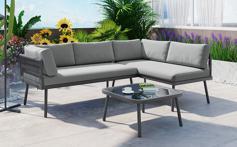 Modern Outdoor 3-Piece Sofa Set All Weather Patio