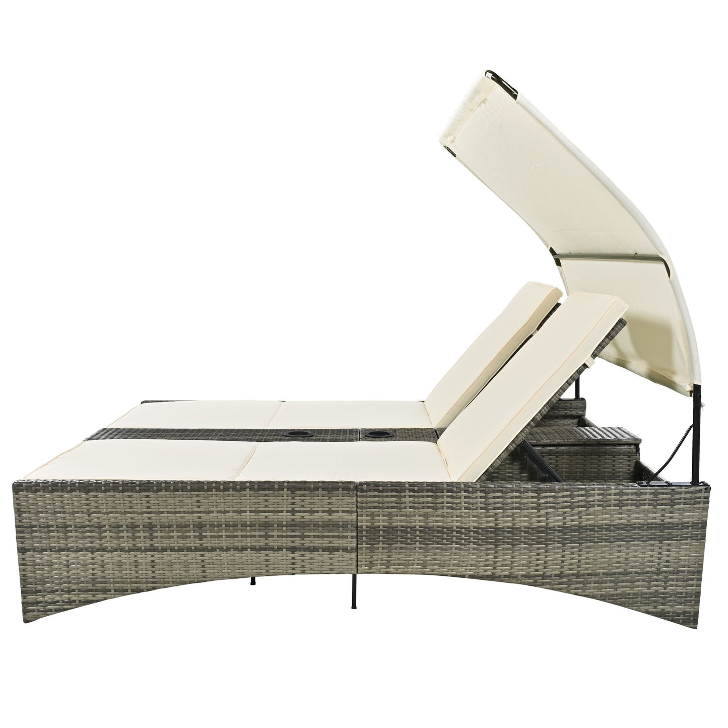 Patio Daybed Outdoor Daybed, Shelter Roof, Adjustable Backrest, Storage Box