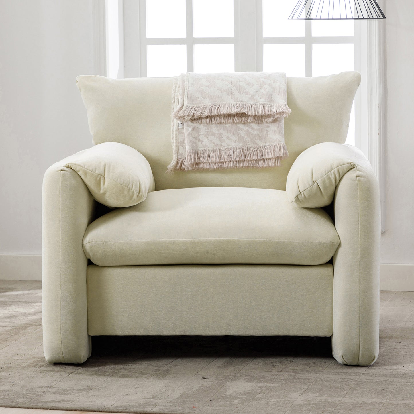 Chenille Armchair, Oversized, Lounge Chair, Cream