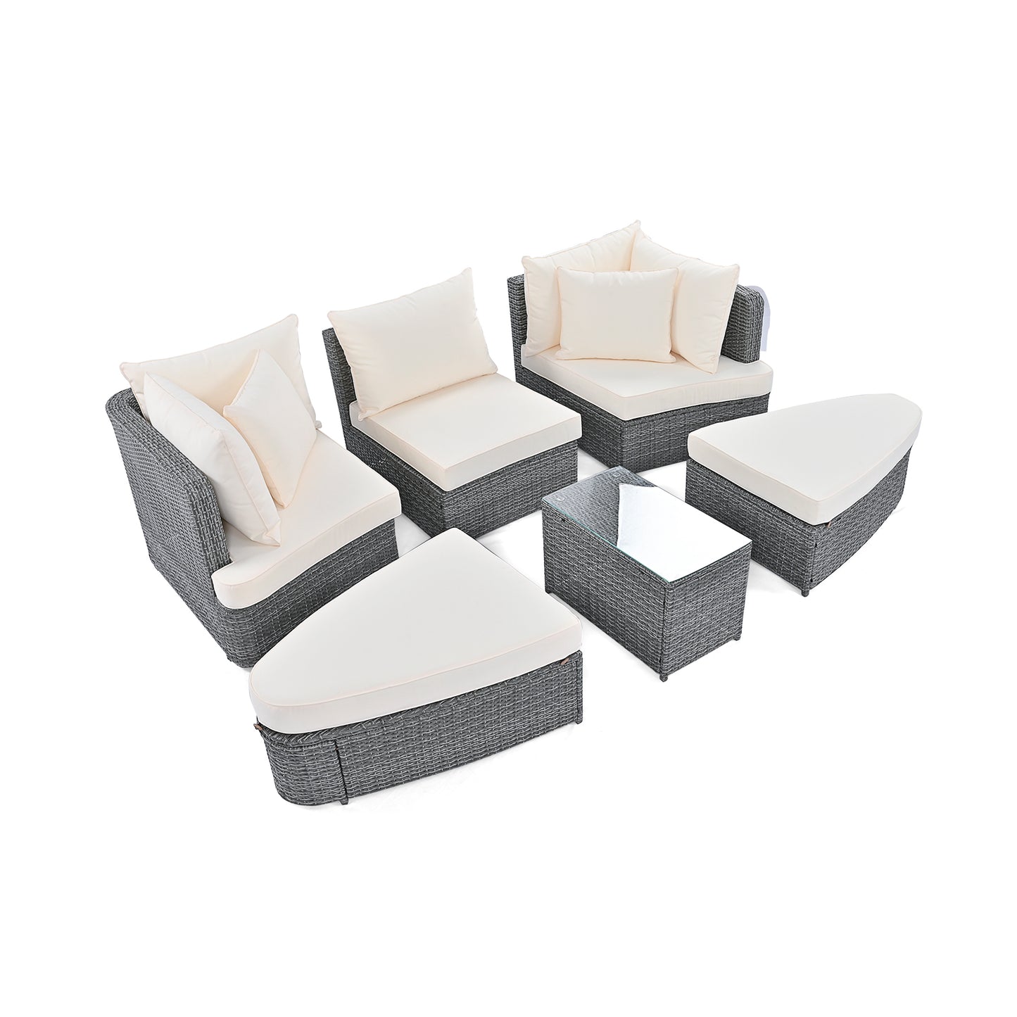 6-Piece Patio Outdoor Conversation Round Sofa Set, Table, Beige