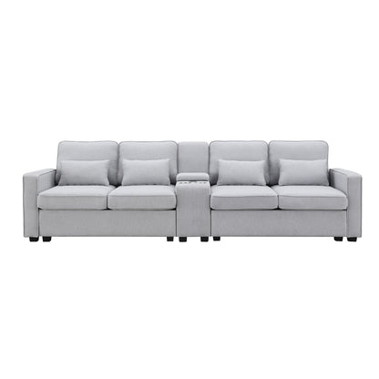 Upholstered Sofa, Console, USB, Linen, 4 Pillows (4-Seat)