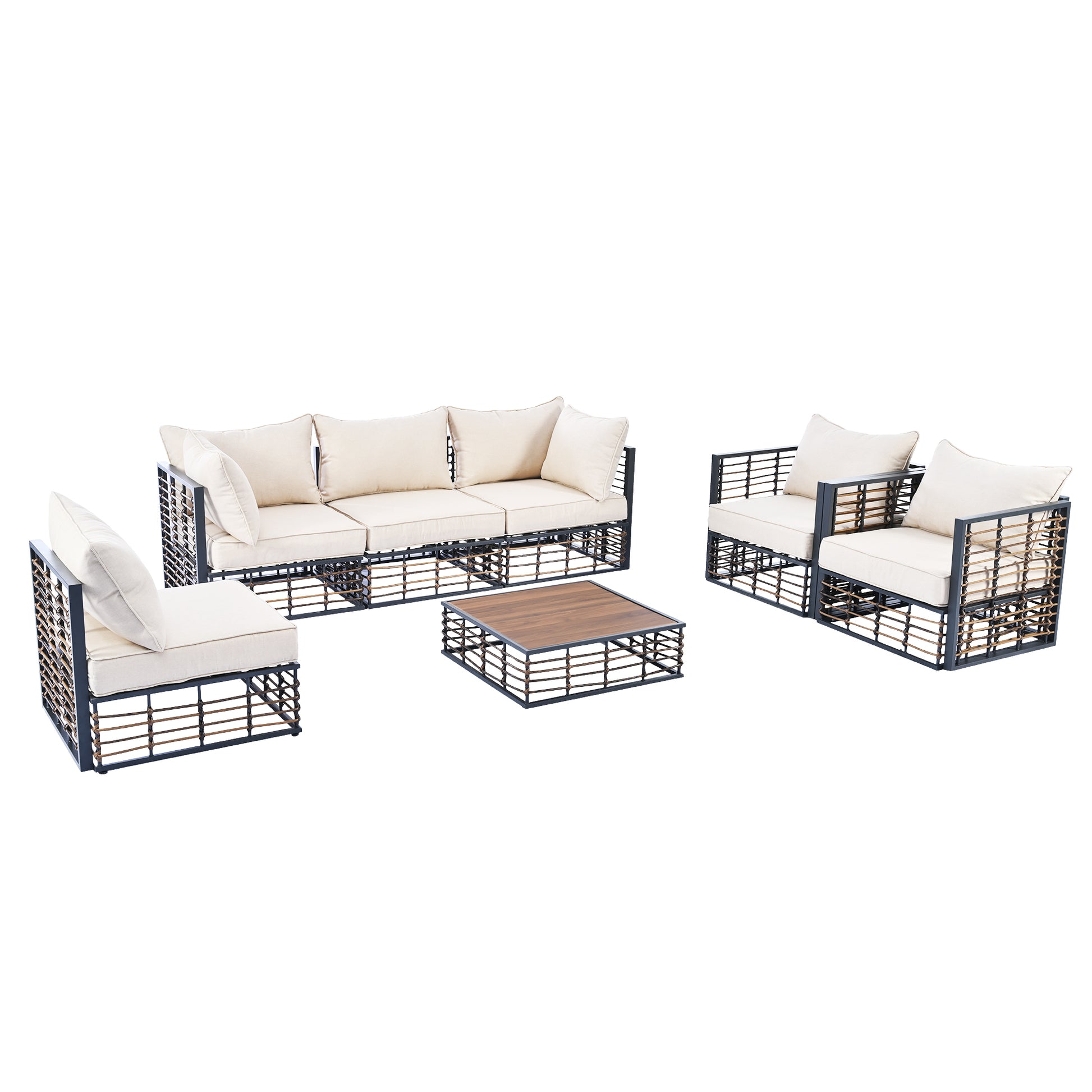 Modern 7-Piece Metal Patio Sectional Sofa Set, All-Weather