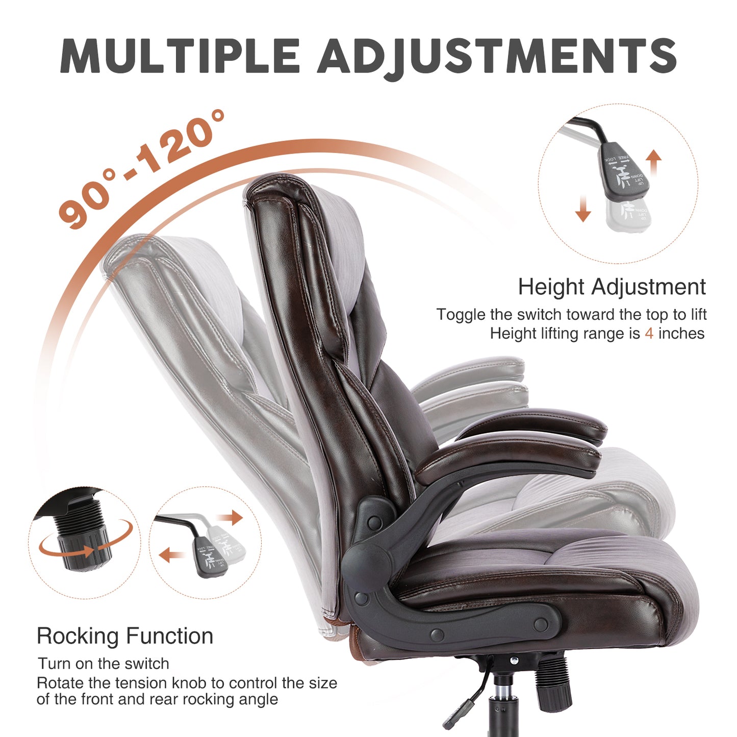 Executive Office Leather Desk Chair Armrest Adjustable Chair