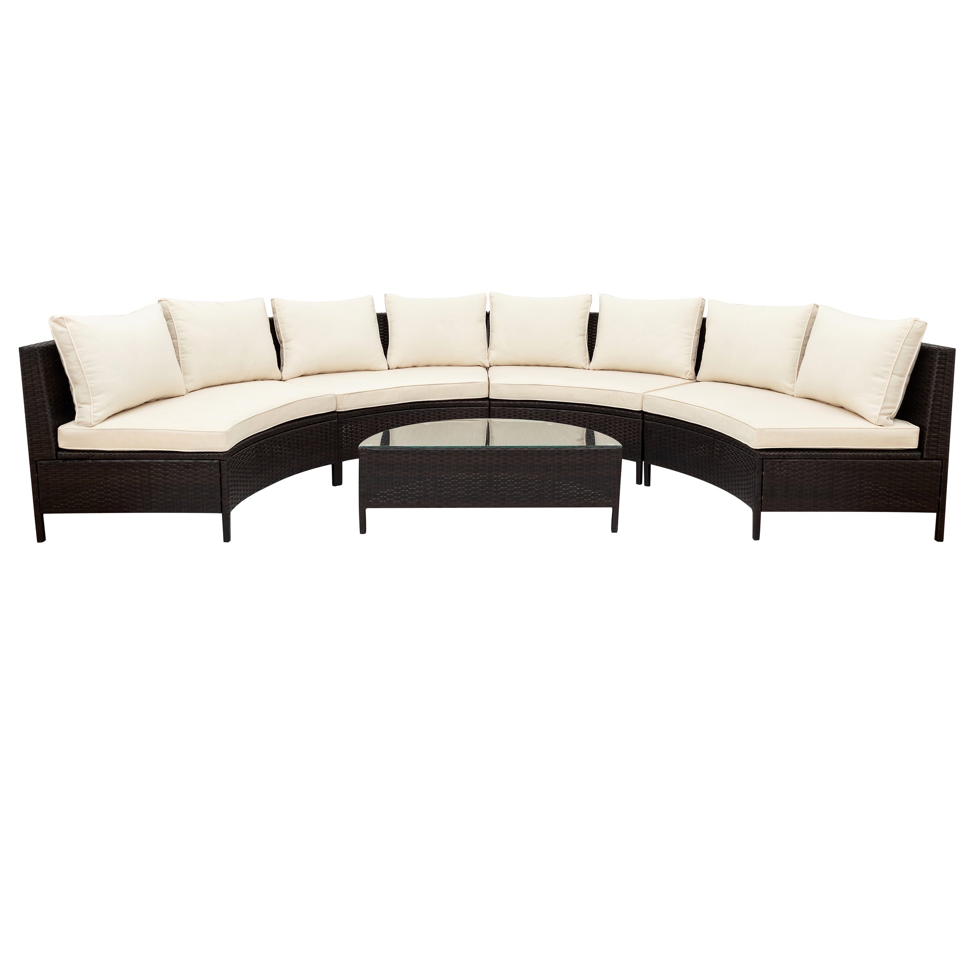 5 Pieces All-Weather Brown Sofa Set Outdoor Patio Sectional