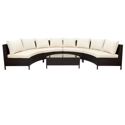 5 Pieces All-Weather Brown Sofa Set Outdoor Patio Sectional