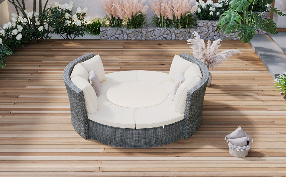 Patio 5-Piece Round Sectional Sofa Set All-Weather