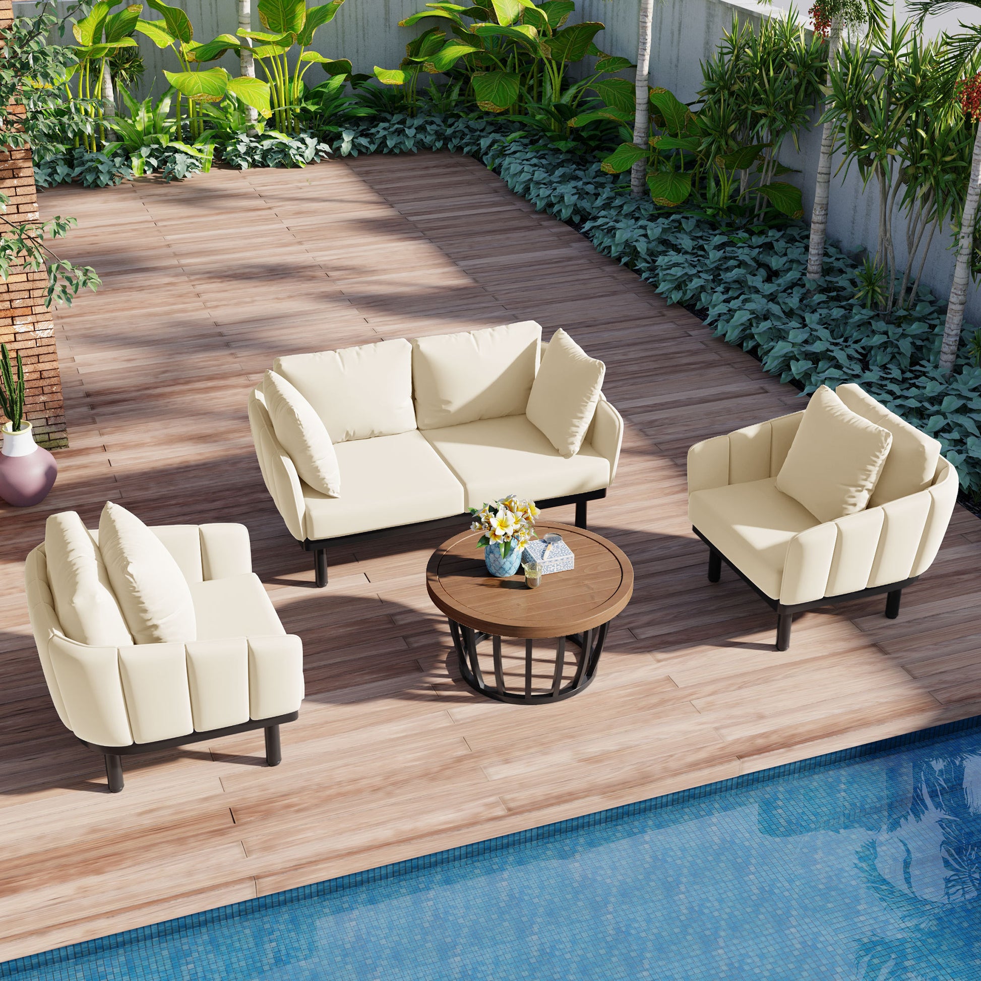 4-Piece Outdoor Iron Frame Conversation Set, Patio Set