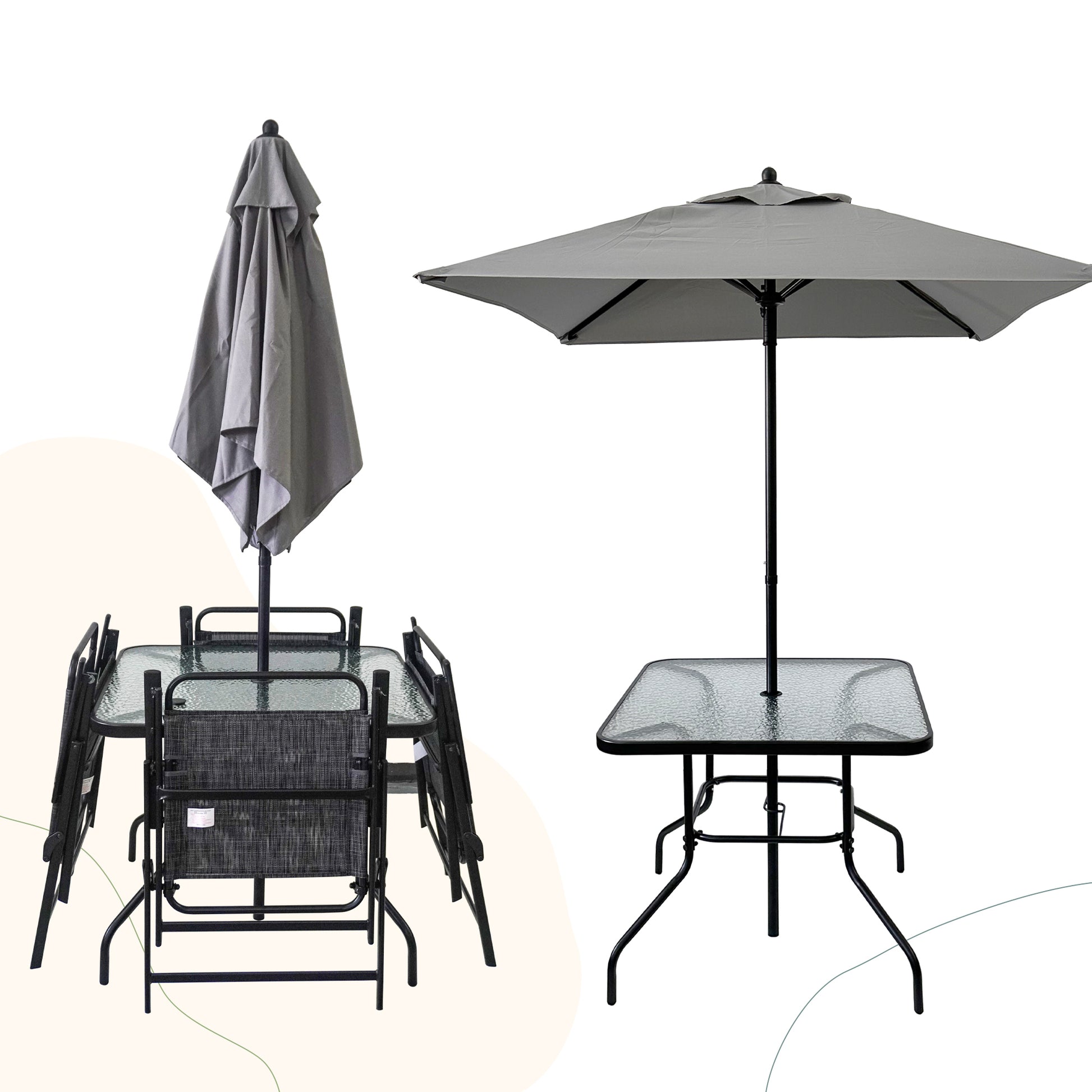 Outdoor Patio Dining Set for 4 People, Table and Chair Set, Umbrella