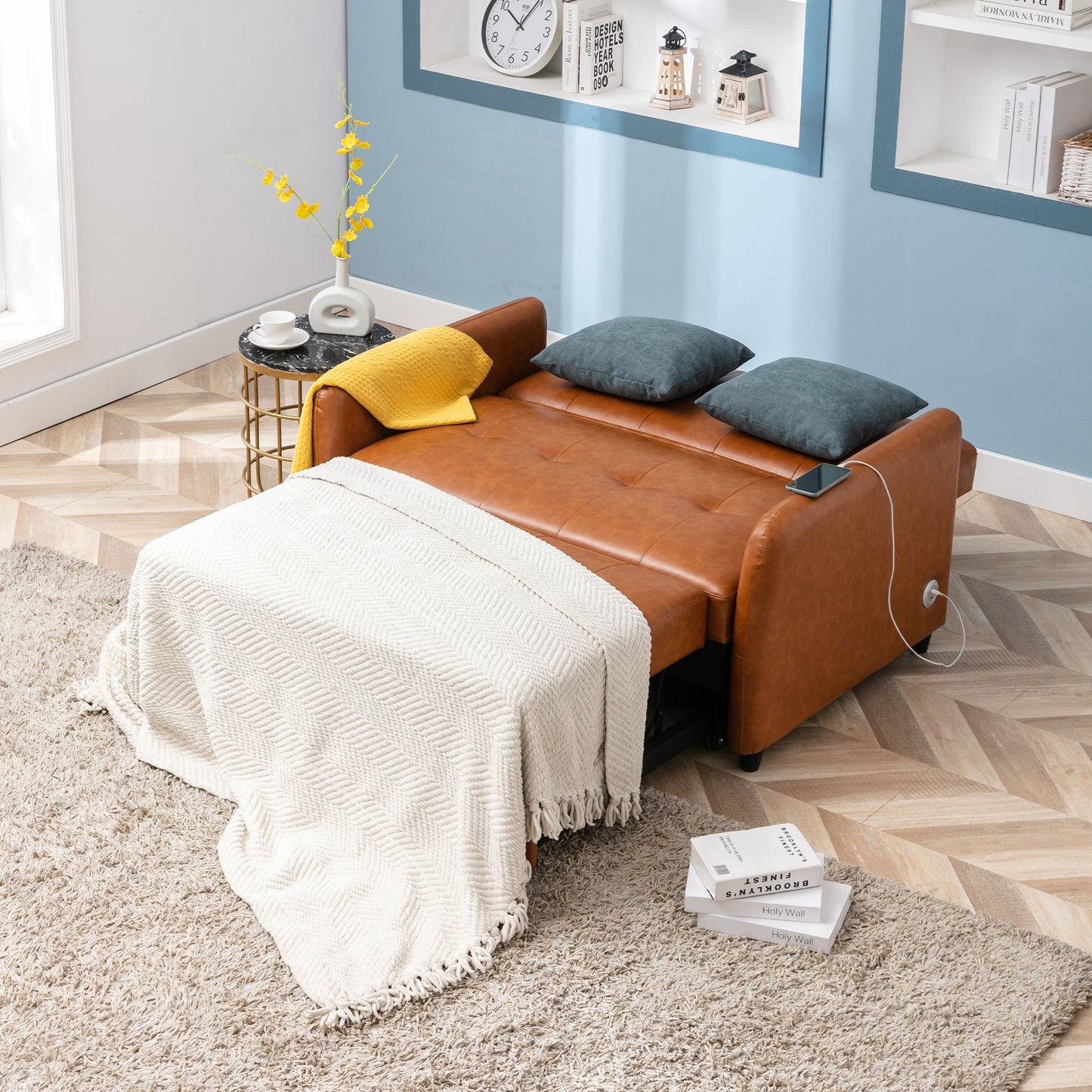 Convertible Sleeper Armchair, USB Ports, Small Space