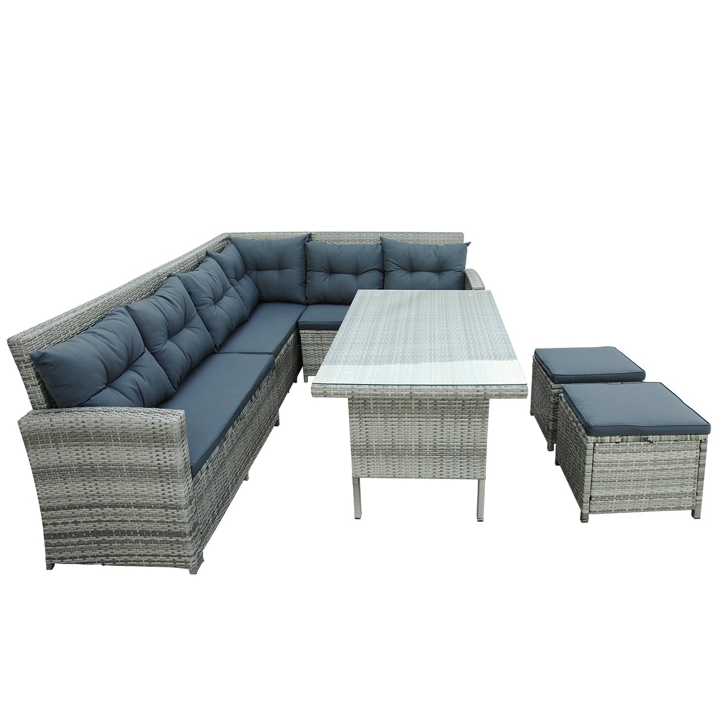 6-Piece Patio Furniture Set Outdoor Sectional Sofa, Glass Table