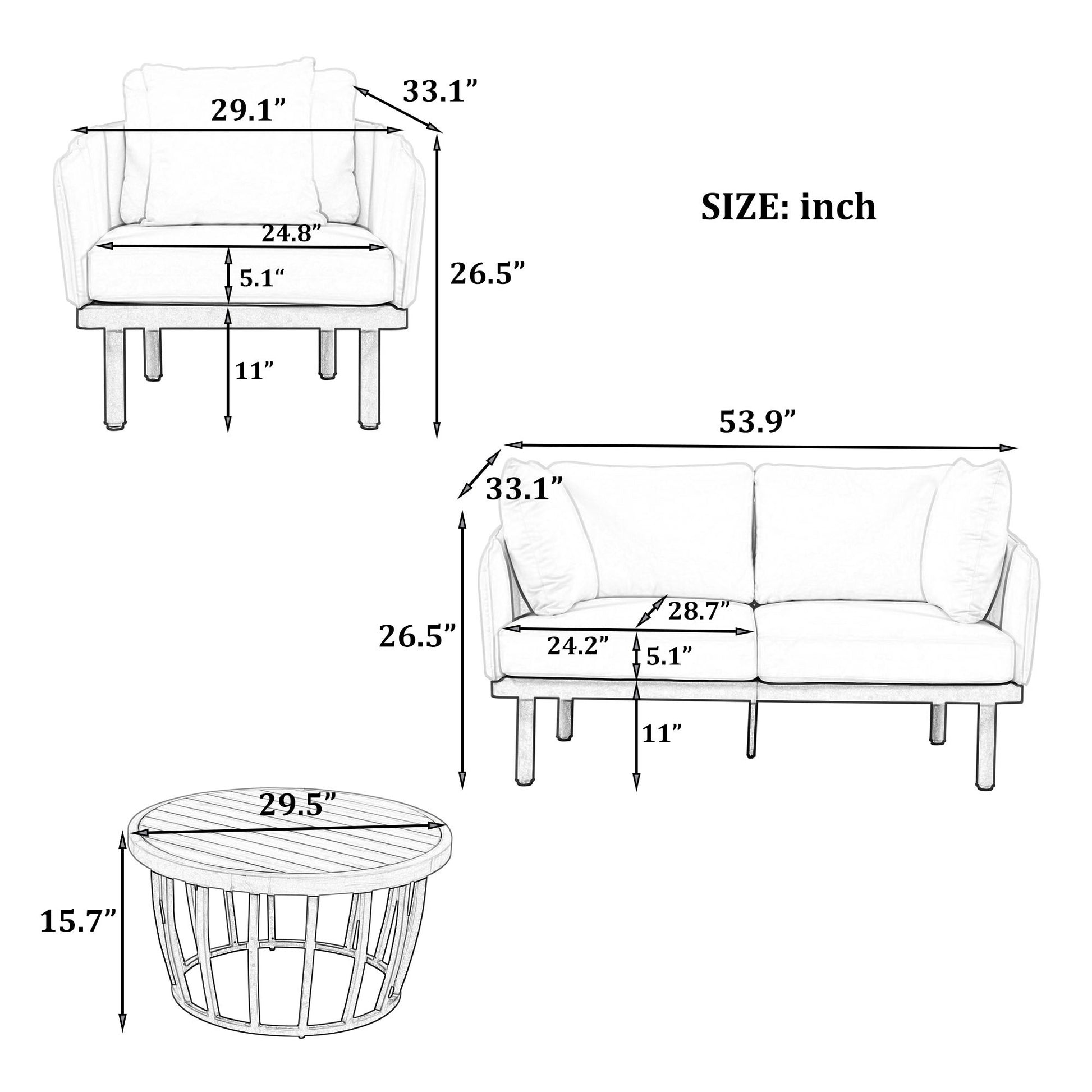 4-Piece Outdoor Iron Frame Conversation Set, Patio Set