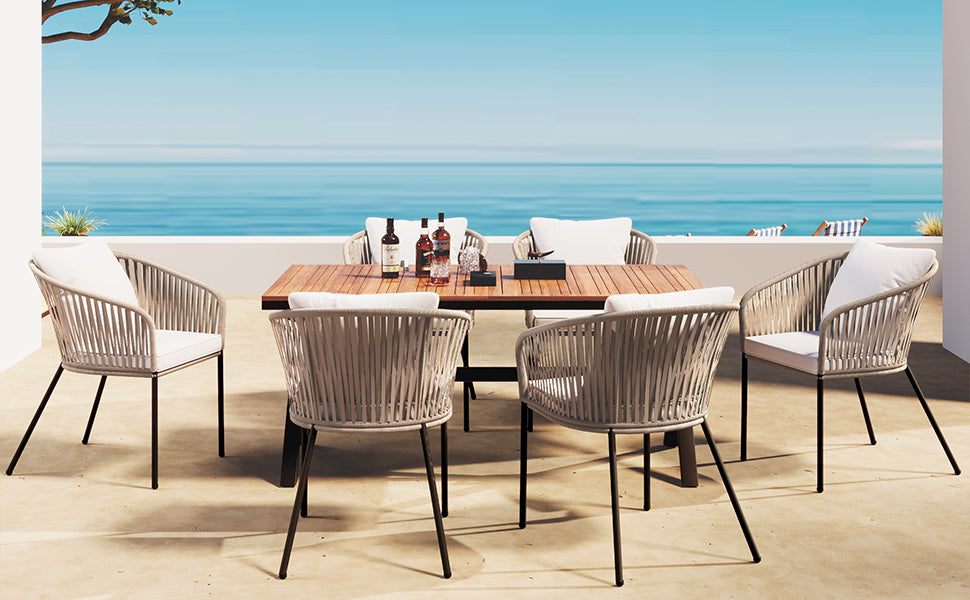 7 Pieces Patio Dining Set, All-Weather Outdoor, Dining Table, Chairs