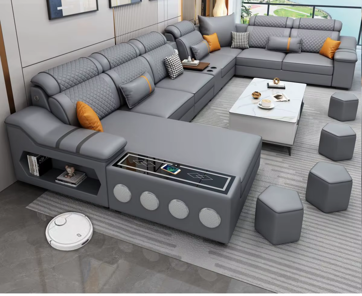 Modern Minimalist Electric Leather Lounge Sofa – Luxury Couple Seating