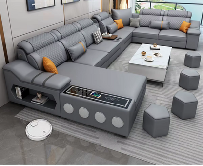 Modern Minimalist Electric Leather Lounge Sofa – Luxury Couple Seating